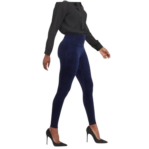 Spanx Blue Velour Leggings with Sleek Fit - Picture 1 of 7